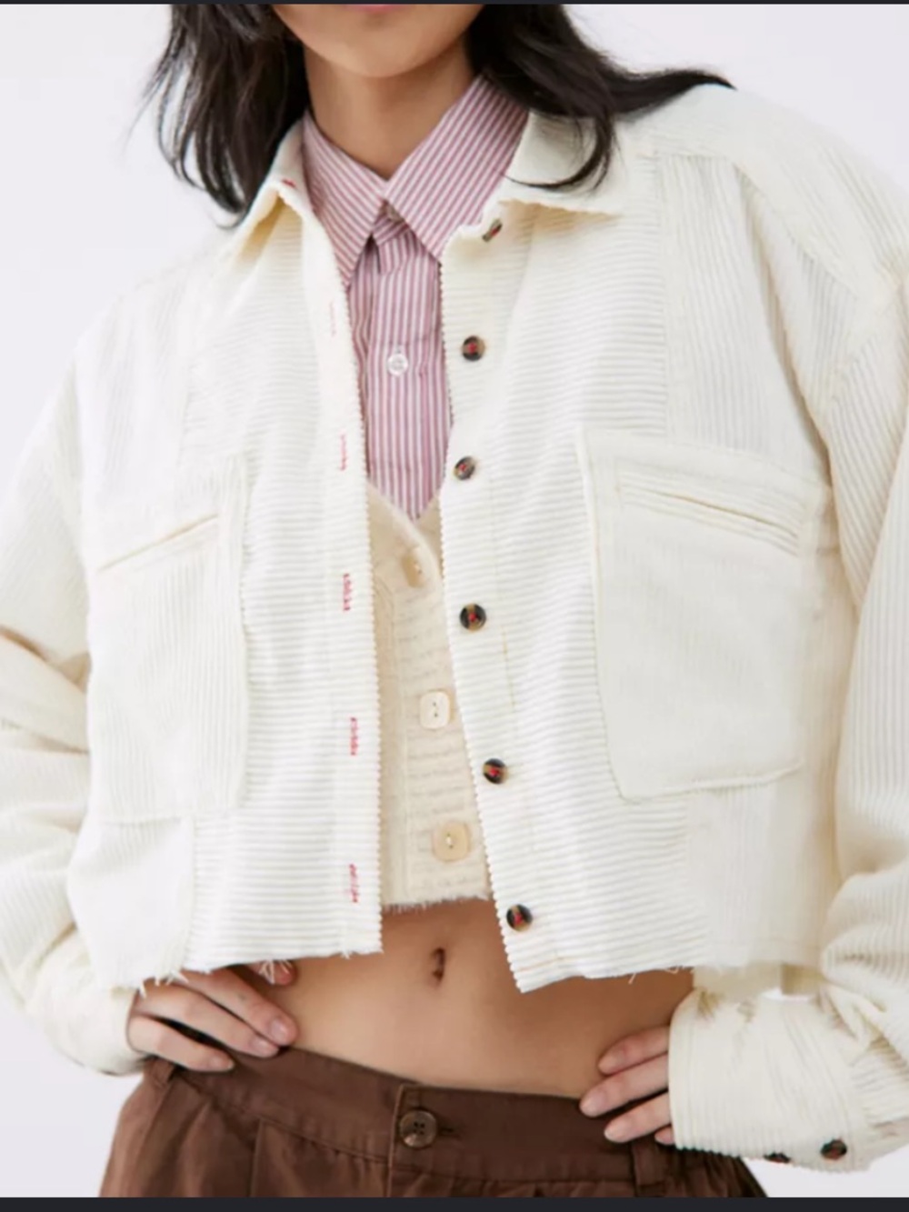 BDG By Urban Outfitters White Fall Cropped Shirt Jacket